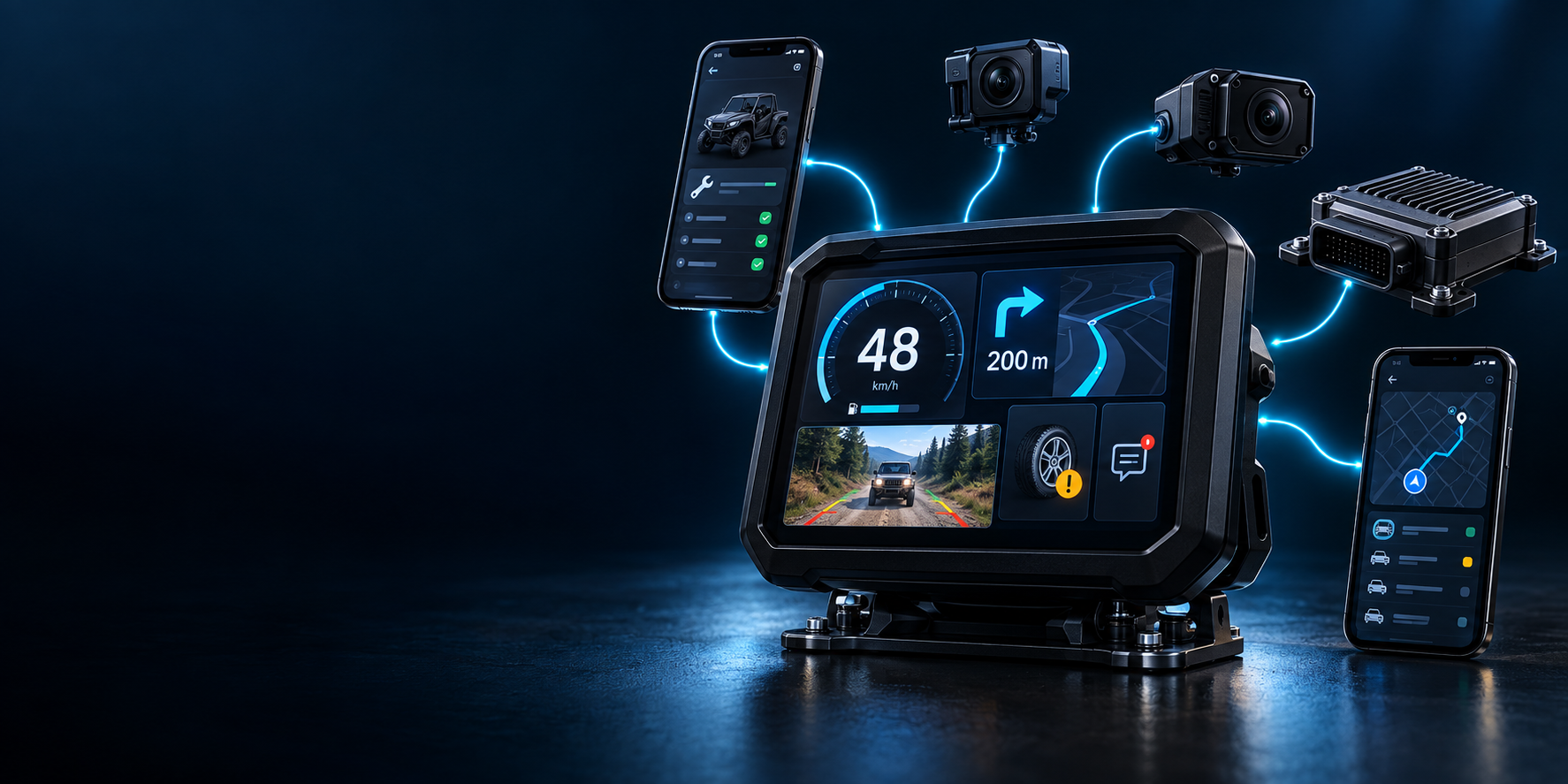 TIGRIS vehicle display with connected mobile and vehicle content